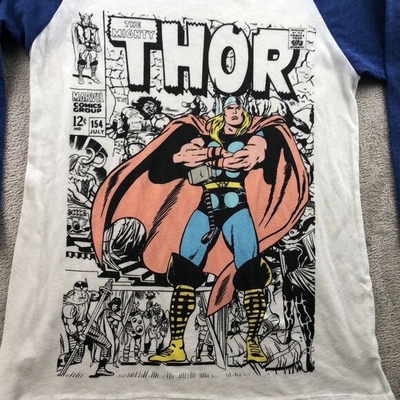 Marvel Mens Thor T-Shirt Large 3/4 Sleeve Mighty Thor Graphic Tee Casual Comics - Picture 3 of 9